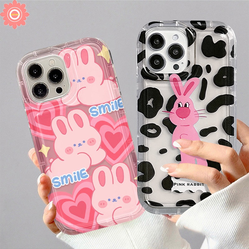 Case Kelinci Pink Motif Leopard Untuk Realme C55 C12 C15 C11 2020 5 9i 6i 5i 5s 7i C35 C25 C21Y C20 C25Y C25s C33 C30 C30S C1 C2 C11 2021 C17 C3 Lovely Love Heart Smile Soft Cover