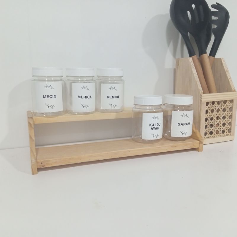 Rak Bumbu Toples Kayu Model Tangga 2 Susun - Tempat Bumbu Dapur 2 Tier - Abik Store