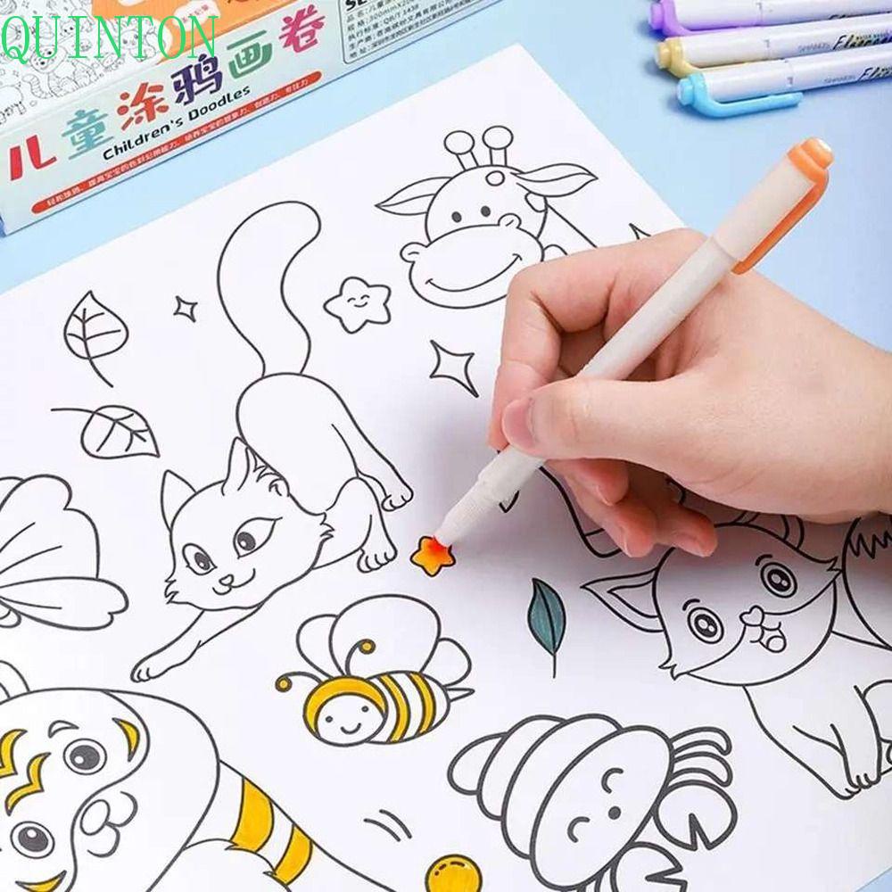 Quinton Anak Menggambar Roll Anak Lucu Hadiah Dinosaurus Mewarnai Kertas Roll Makanan Pesta Stick-on Mainan Orang Tua-Anak Mewarnai Graffiti Scroll