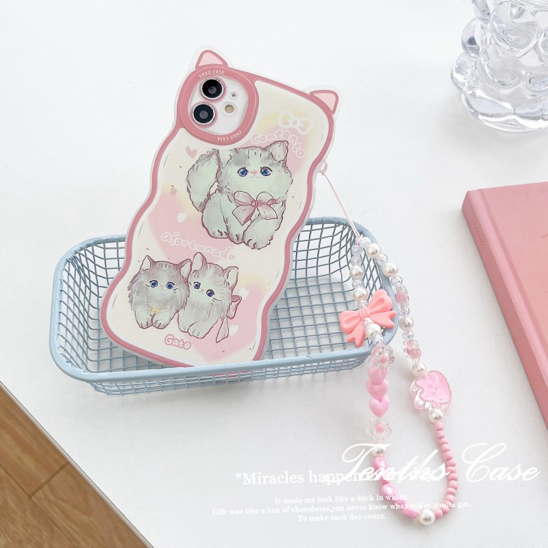 IPHONE Kompatibel Untuk Iphone14 13 12 11 Pro Max X XR Xs Max8 7 6 6s Plus Se2020Telinga Kucing Soft Cover Motif Kucing Lucu Casing Ponsel Dengan Lanyard