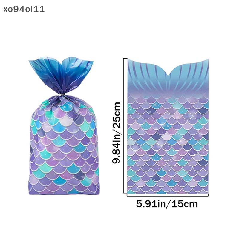 Xo 50Pcs Tas Bingkisan Plastik Mermaid Dengan Dasi Dekorasi Pesta Ulang Tahun Anak OL