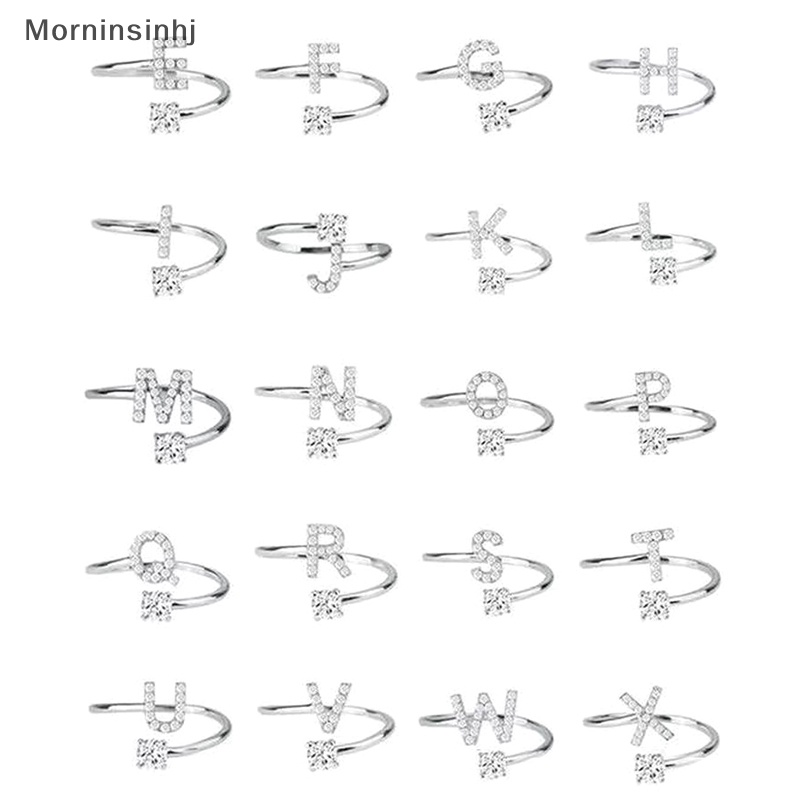 Mornin Berlian Imitasi Bersinar 26huruf Cincin Adjustable Mode Baru Inisial A-Z Alfabet Pembukaan Cincin Untuk Wanita Pesona Perhiasan Hadiah id