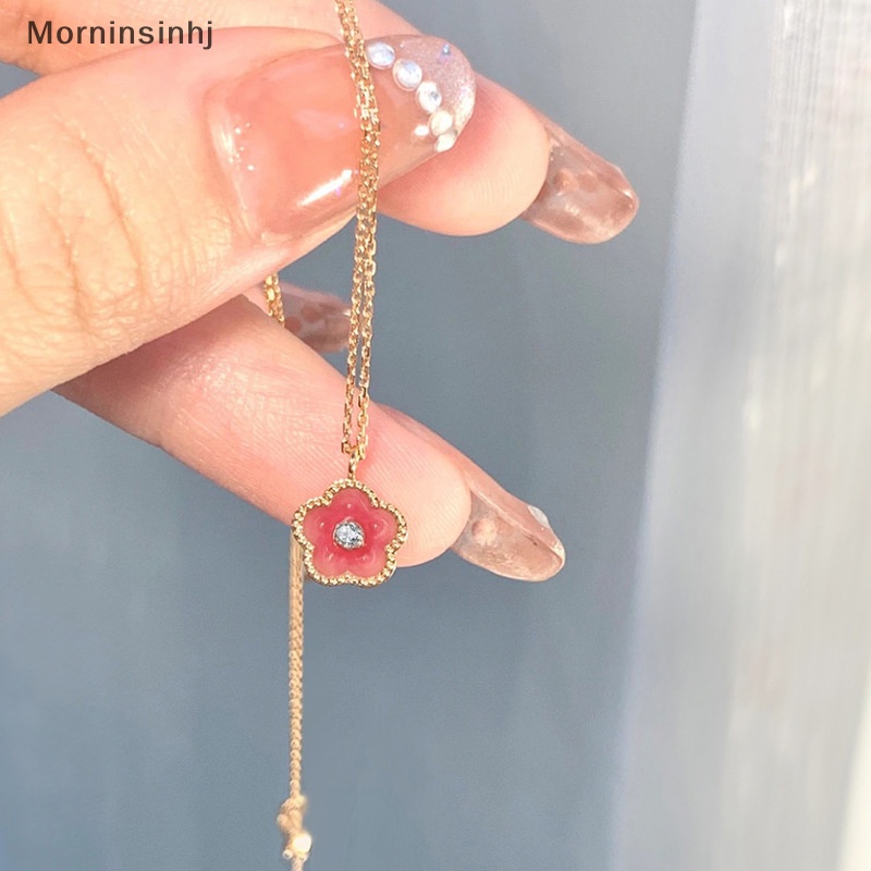 Mornin Fashion Kalung Liontin Bunga Manis Temperamen Peri Lembut Merah Muda Peach Blossom Niche Rantai Klavikula Untuk Wanita Gadis Perhiasan id