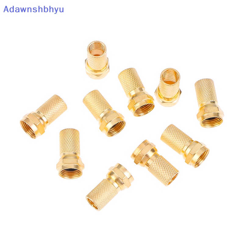 Adhyu 10Pcs Colokan Konektor Kabel Coaxial Tipe Twist on RG6 F Brass Connector Copper ID