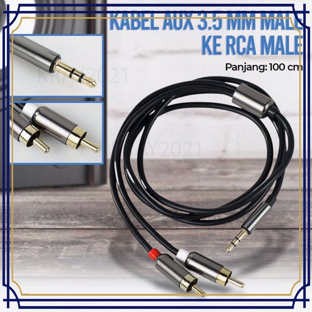 Kabel AUX 3.5mm Male ke 2 RCA Male 1 Meter - CB123