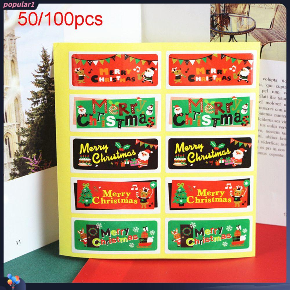 Populer 50 /100 Pcs Kraft Stiker Hiasan Kue DIY Biskuit Kotak Hadiah Lencana Penyegelan Craft Merry Christmas