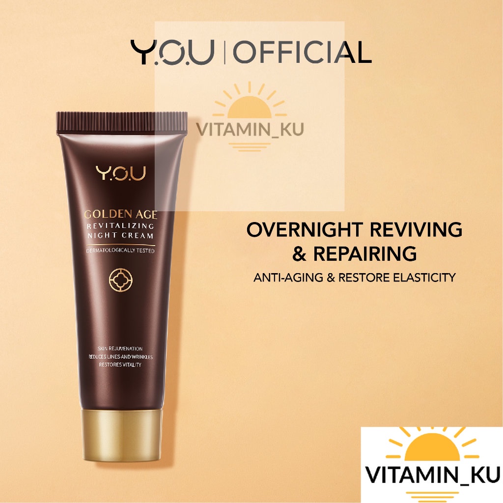 YOU Golden Age Revitalizing Night Cream 18g [Overnight Skin Reviving Complex] | Skin Care Krim Wajah Anti Aging with Shea Butter VITAMINKU