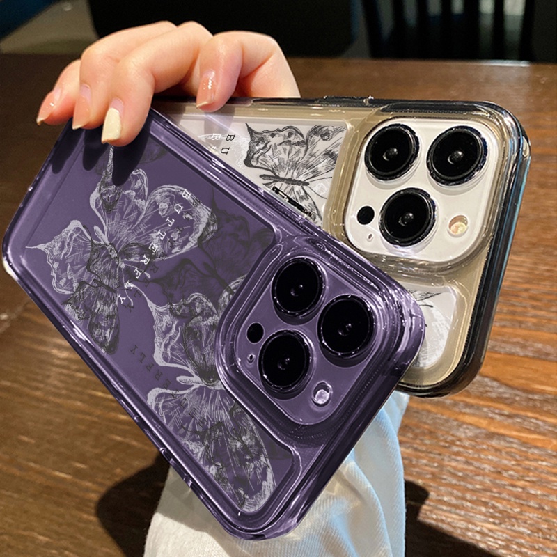 IPHONE Casing Kupu-Kupu Retro Fantasy Untuk Iphone6 Kompatibel 7 8 6Plus 7Plus 8Plus 11 14 Pro Max X XS XR 11 12 13 14 Pro Max SE 2020 2022 Plating Electroplated Buttons Shockproof Cover