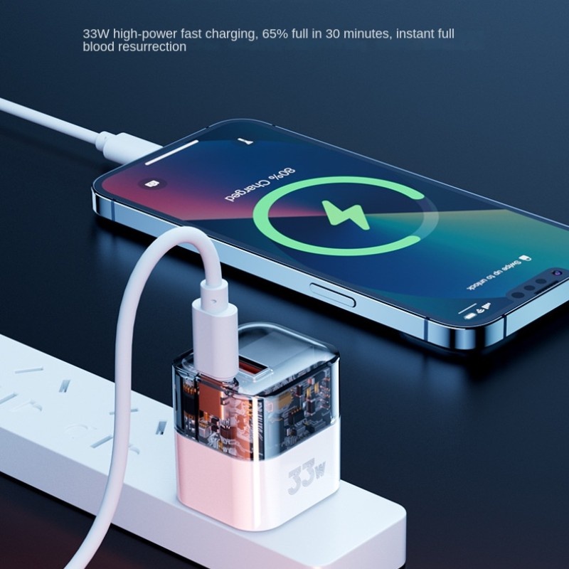 Pd 33W Fast Charging Charger A+C Semi Transparan Gallium Nitride Kepala Pengisian Cepat American Standard Plug