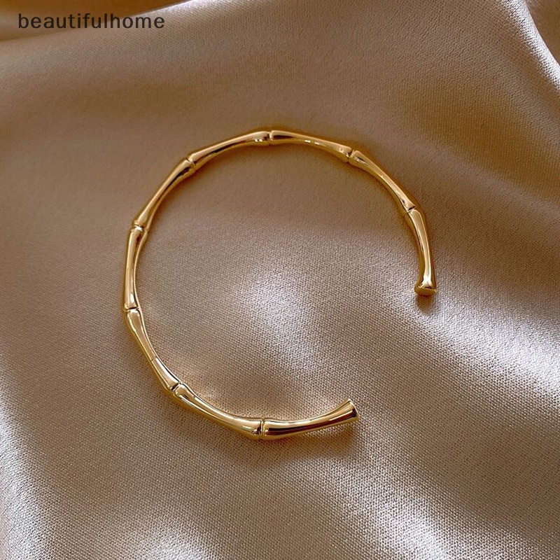 {beautifulhome} Vintage Bambu Bentuk Gelang Bangles Gelang Emas Yang Dapat Disesuaikan Trendi Perhiasan Fashion Wanita Perhiasan Retro Gadis Gelang Yang Tidak Biasa.