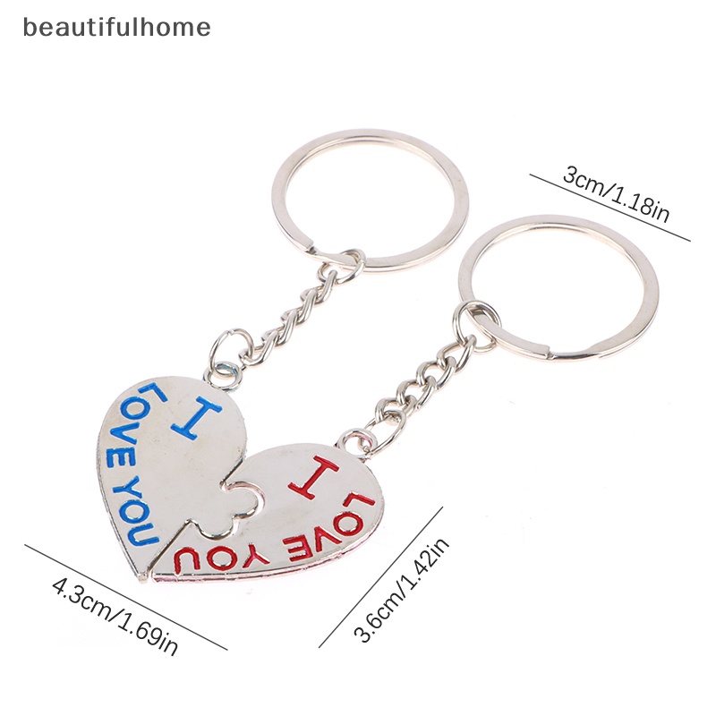 {beautifulhome} 1pasang Paduan Seng Perak Berlapis Hadiah Kekasih Pernikahan Nikmat Pasangan Hati Gantungan Kunci Fashion Keyring Key Fob Creative Key Chain.