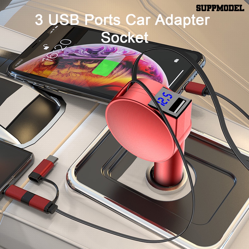 [SM]60W Charger Mobil 3-in-1 Ditarik Pengisian Cepat 3port Output Mobil USB Soket Aksesoris Ponsel