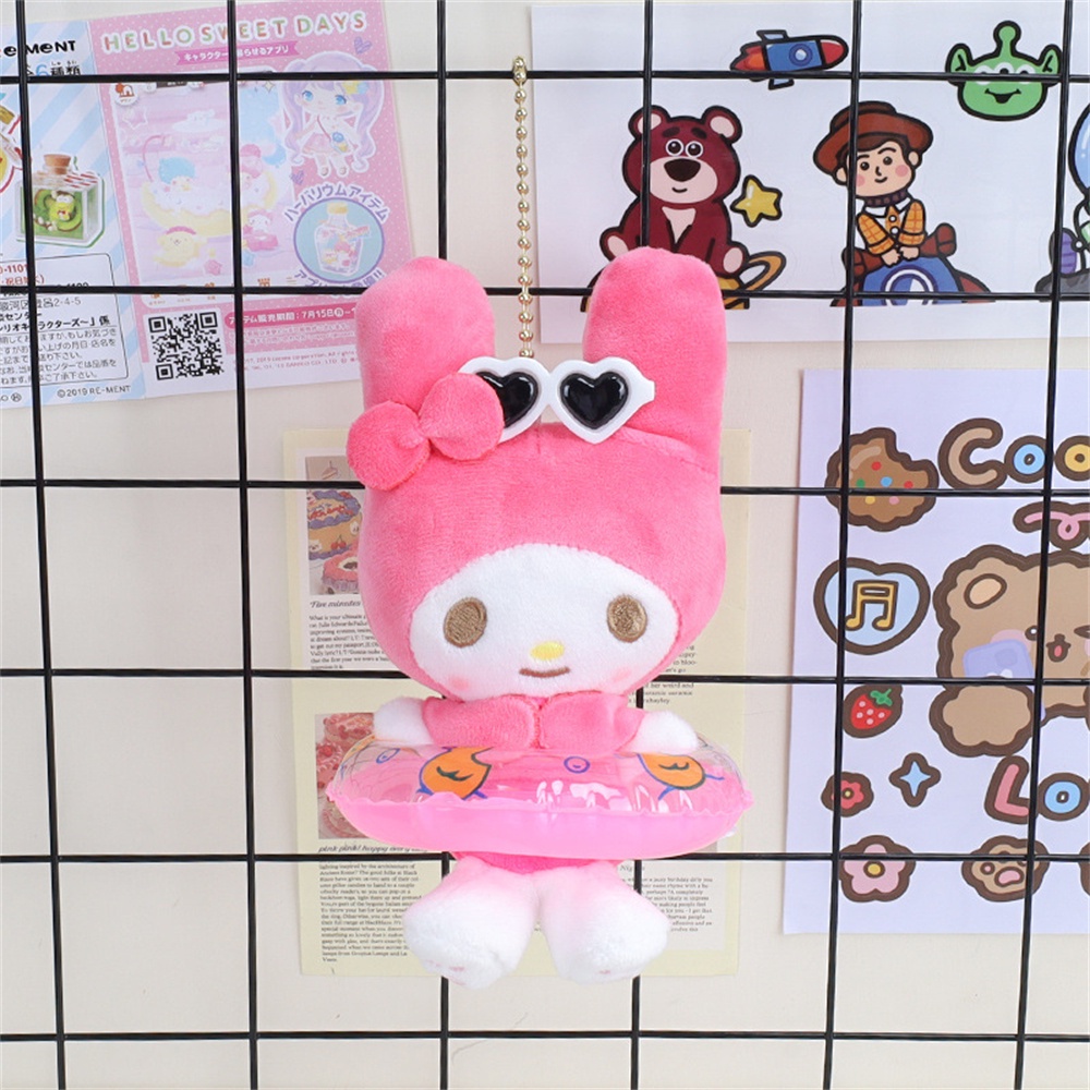 ღ Sanrio Plush Boneka Liontin Cincin Renang Kuromi Cinnamon Anjing Ransel Liontin Lucu Plush Boneka Kartun Tas Ornamen Boneka Gantungan Kunci Untuk Hadiah