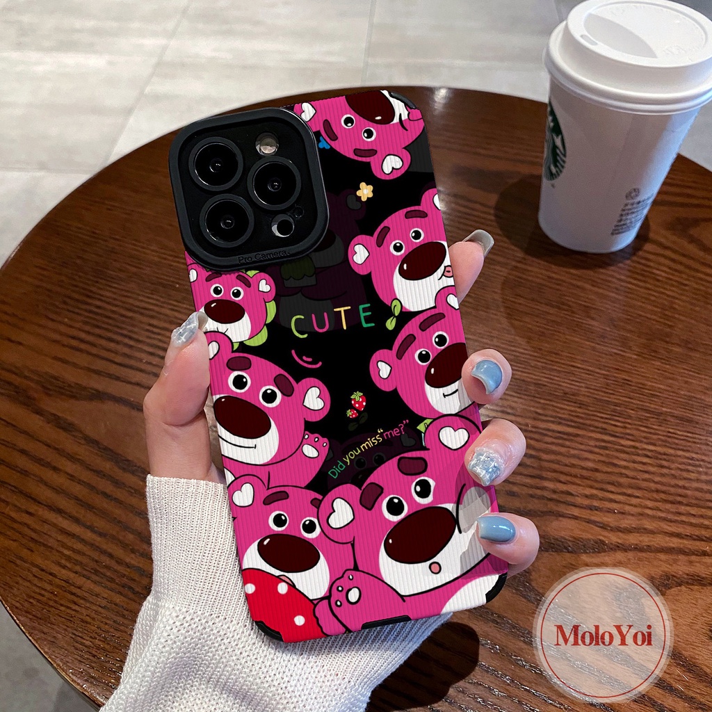 IPHONE Indah Mewah Tekstur Kulit Shockproof Phone Case Kompatibel Untuk Iphone12 Pro Max11 13 14 Plus XR X XS Max7 8 Plus Kartun Lucu Manyo Strawberry Bear Cover