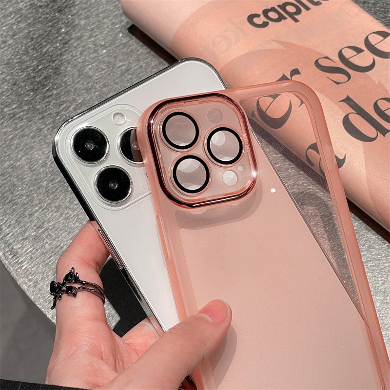 IPHONE Fashion Casing Ponsel Transparan Sederhana Untuk Iphone11 13 12 14 Pro Max12 13 Pro 14 plus Perlindungan Lensa Tepi Lurus Shockproof Cover