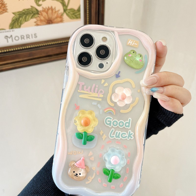 3D Clear Crystal Hand Made Diy Pretty Cream Rabbit Bear Flower Soft Case IPhone 11 12 13 14 Pro Max New Apple for Women Girls Gift Bracelet Airbag Case