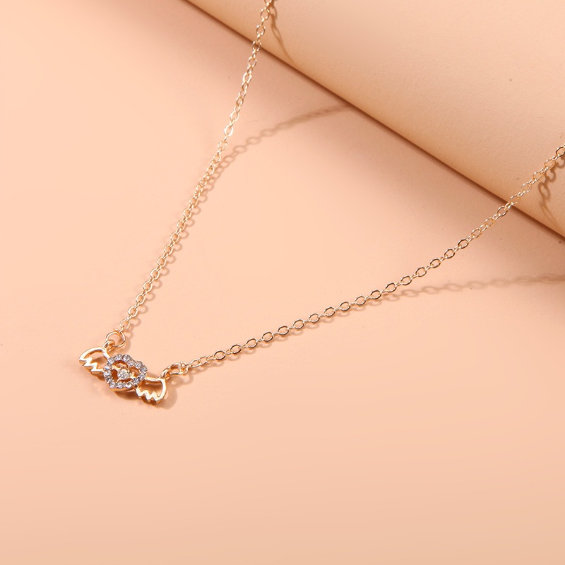 Kalung Sayap Hati Bahan Alloy Zircon Fashion Untuk Wanita
