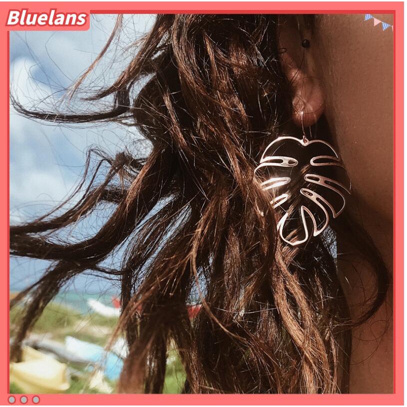 [BLS] All-match Temperamen Eropa Dan Amerika Mode Berlebihan Tren Kepribadian Berongga Anting Geometris Daun glossy bohemian earrings