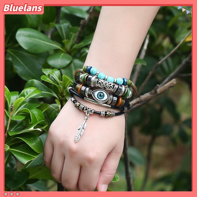 [BLS] Multi-layered blue eyes Gelang Kulit Sapi Bulu Angin Etnik 5.5 Liontin Rambut Gelang Mahasiswa