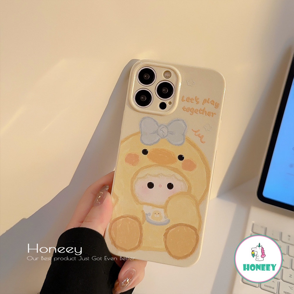 IPHONE Casing Ponsel Boneka Bebek Kuning Kecil Kartun Lucu Kompatibel Untuk Iphone14 12 13 11 Pro Promax14 Plus Shockproof Phone Cover