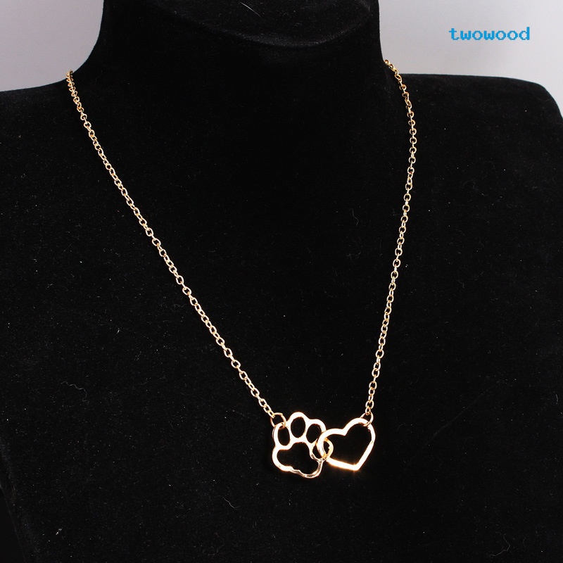 Twowood Kepribadian Fashion Hewan Berongga Jantung Anjing Paw Print Cat Paw Necklace Dog Foot Print Kalung Pendek