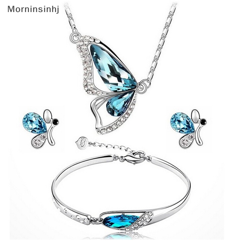 Mornin New Butterfly Set Perhiasan Kalung+Anting+Gelang Set Kristal Fashion id