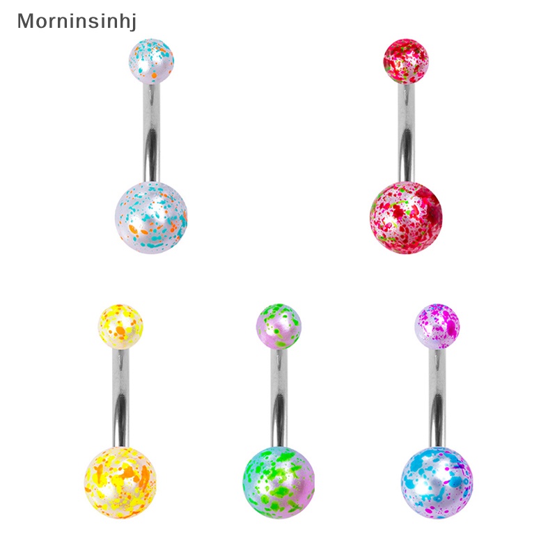 Mornin 5PCS Cincin Sexy Bercak Warna-Warni Stainless Steel Akrilik Bola Pusar Pusar Untuk Wanita Set Perhiasan id