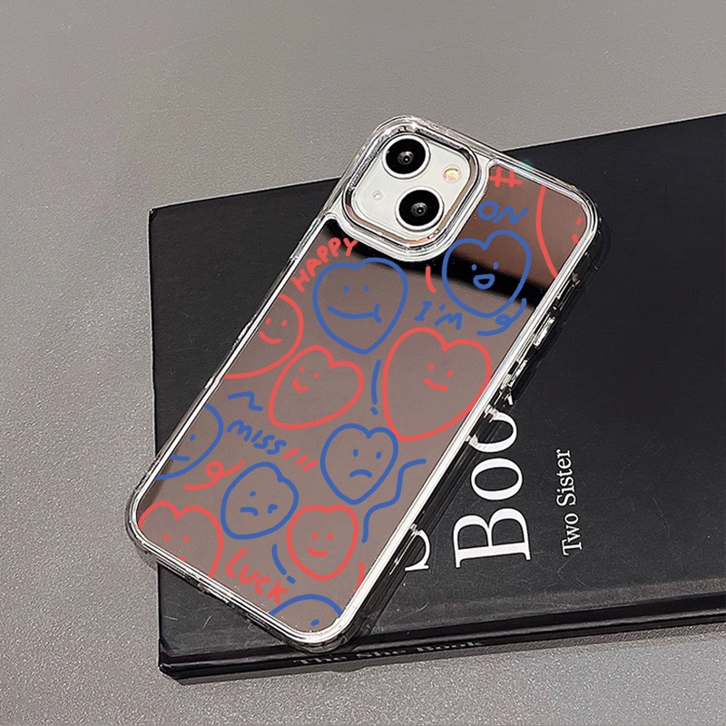 IPHONE Casing Ponsel Cermin Emoji Lucu Kompatibel Untuk Iphone11 12 13 14 12Pro 13Pro 14Pro Pro Max XR X XS Max Electroplating Tombol Perlindungan Mirror Cover