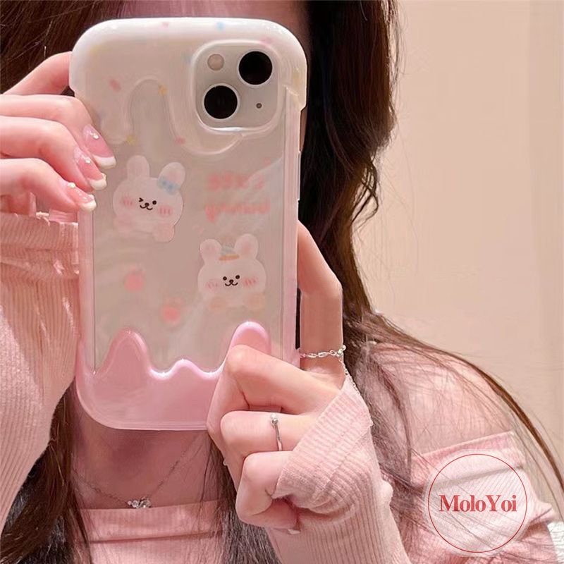 IPHONE Permen 3D Ice Cream Case Kompatibel Untuk Iphone11 7Plus XR 14 13 12 Pro Max X 7 8 Plus XS Max Indah Kartun Beruang Lucu Kelinci Lembut Tpu Cover