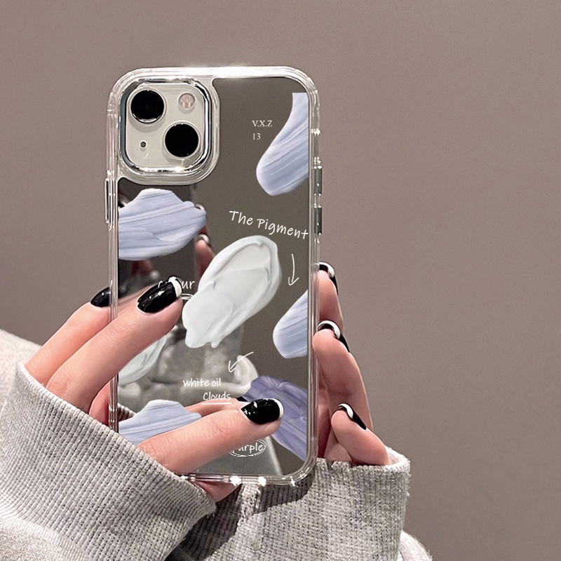 IPHONE Lukisan Cat Minyak Warna Cermin Ponsel Case Kompatibel Untuk Iphone11 12 13 14 12Pro 13Pro 14Pro Pro Max XR X XS Max Electroplating Tombol Perlindungan Mirror Cover
