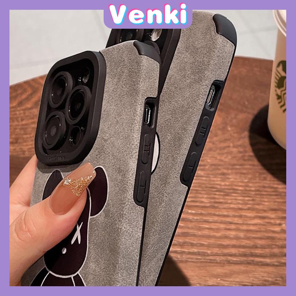 VENKI - Untuk iPhone 11 Case Leather Pupil Suede Case Soft Shockproof Phone Case Camera Protection Simple Grey Cute Bear Kompatibel dengan iPhone 14 13 Pro max 12 Pro max xr xs 7 8Plus