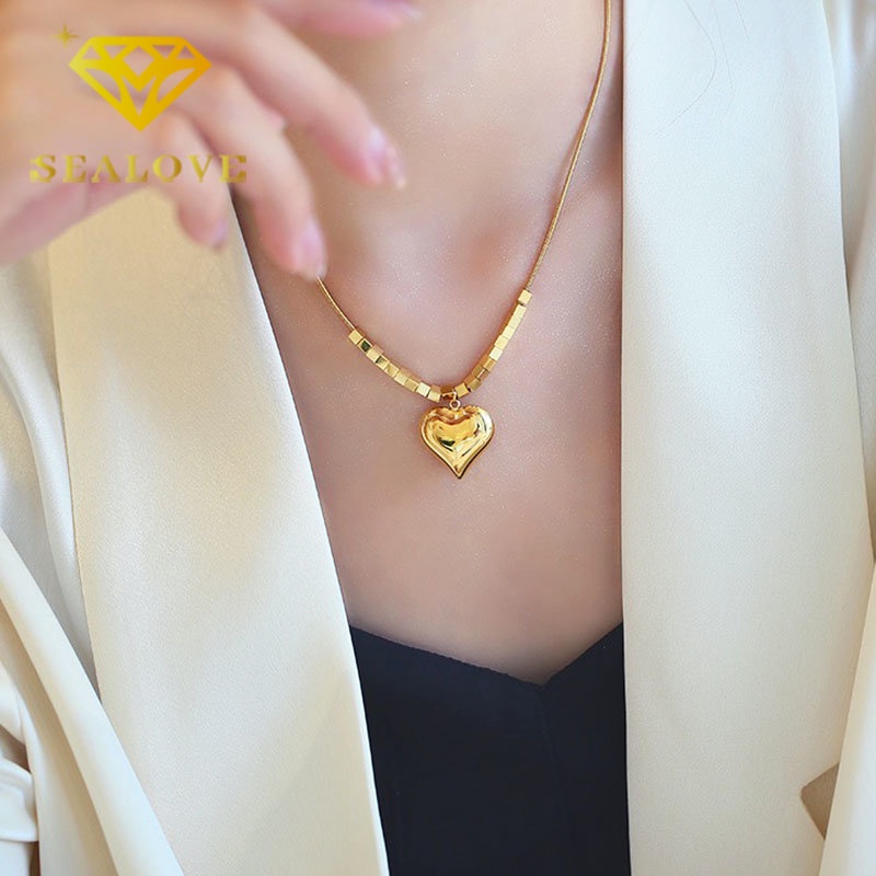 Kalung Titanium Wanita Hati Cantik Mewah Emas 18K Anti Karat Korea Fashion Aksesoris Wanita Perhiasan