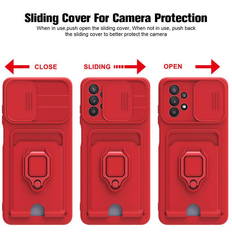 Kamera Push Window Protector Case Untuk Samsung Galaxy S20 S21 FE S22 S23 Plus Ultra Dompet Slot Kartu Cincin Magnet Stand Cover