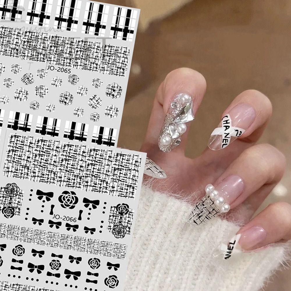 AUGUSTINA Agustina 3D Stiker Kuku Kotak-Kotak Vintage Wanita Ikatan Simpul Manicures Aksesori England Grain Rose Nail Art Dekorasi