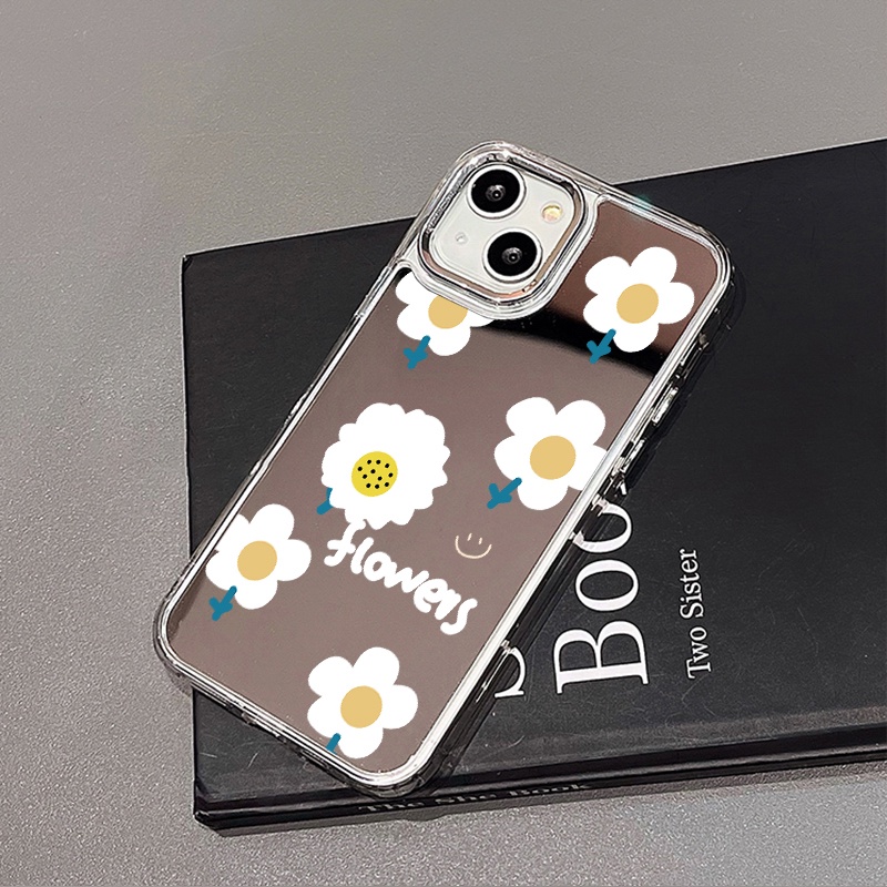 IPHONE Lukisan Bunga Cermin Ponsel Case Kompatibel Untuk Iphone11 12 13 14 12Pro 13Pro 14Pro Pro Max XR X XS Max Electroplating Tombol Perlindungan Mirror Cover