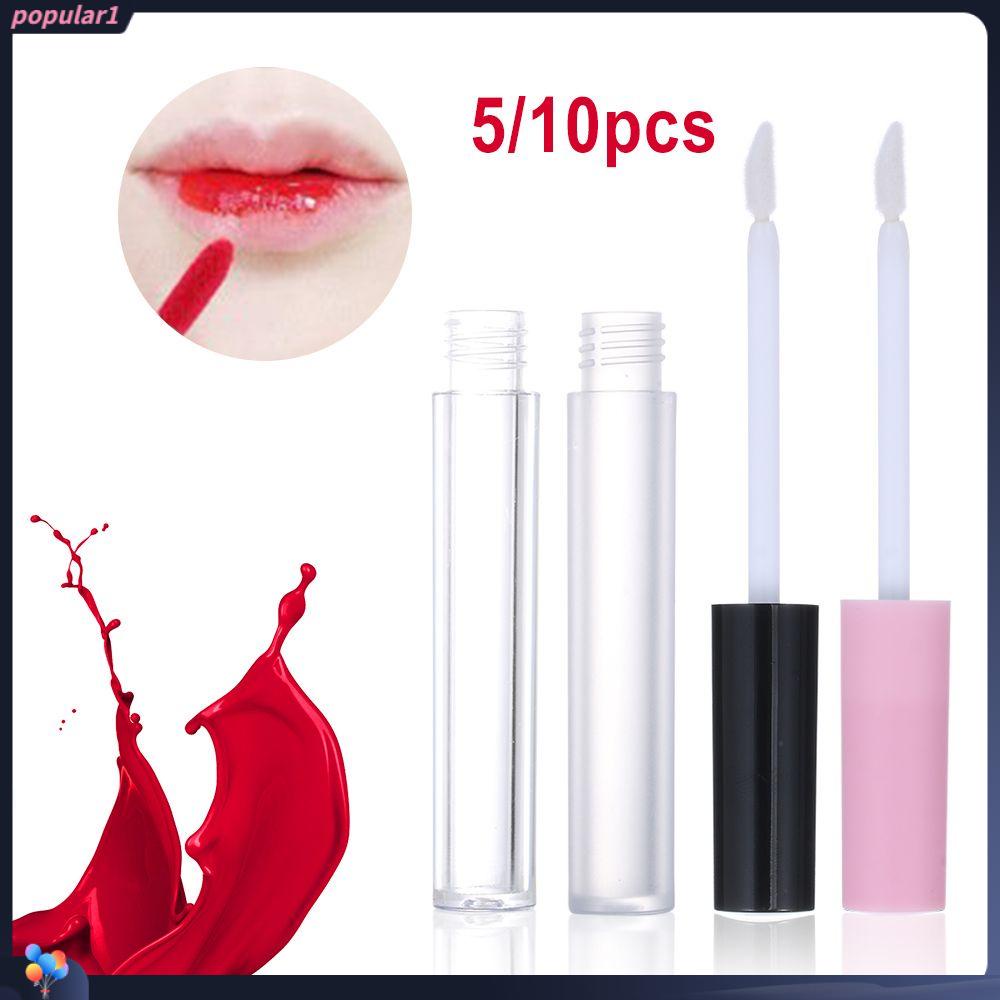 POPULAR Populer5/10 Pcs Tabung Lip Gloss 3ml Dengan Kuas Botol Isi Ulang Ukuran Mini Bening Kosong Bermanfaat