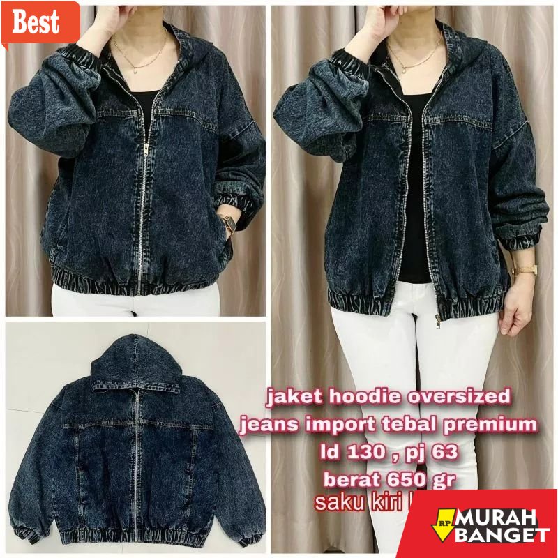 Jaket denim wanita terbaru- Jacket jeans snow tebal, hoodie jumbo 2 ukuran, 4L ld120 pj53 dan 7L ld1