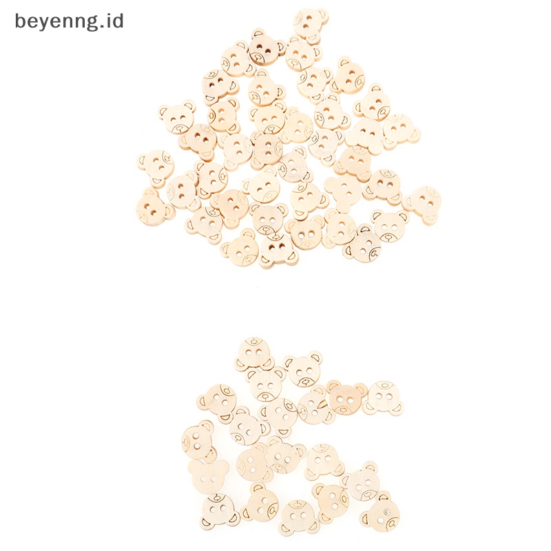 Beyen 20pcs Teddy Bear Ch 2lubang Kancing Jahit Kayu Untuk Anak 13x11mm ID