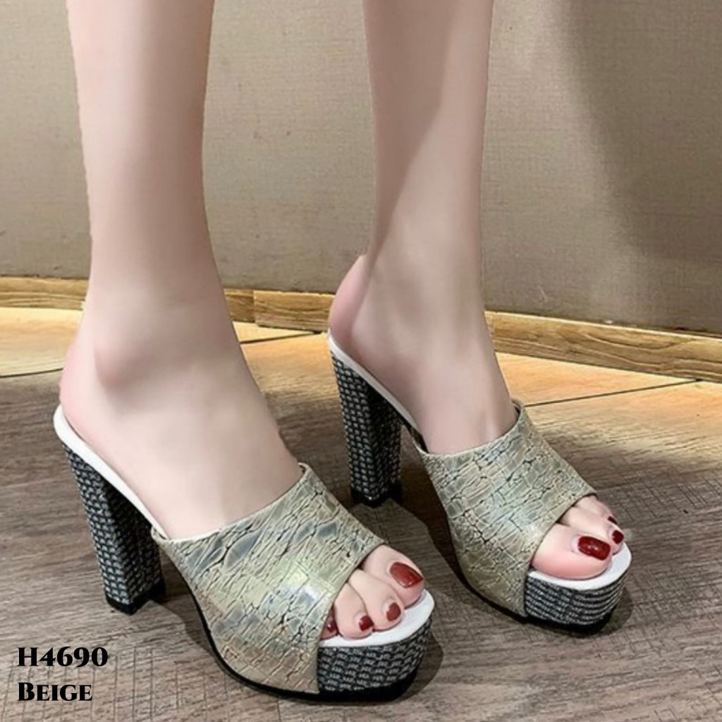 PRF High Heels Chunky Platform Mules Fashion Korea H4690