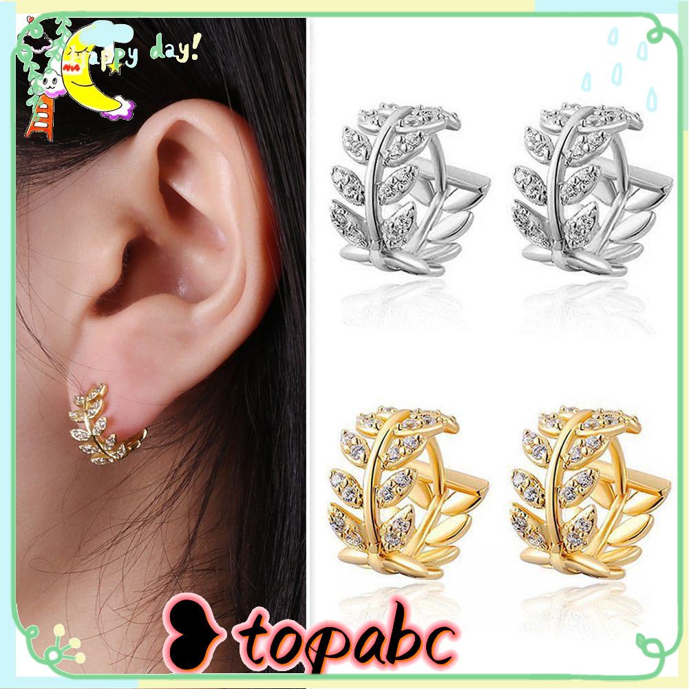 TOP Anting Zirkon Kristal Hadiah Pesta Perhiasan Aksesoris Daun Retro