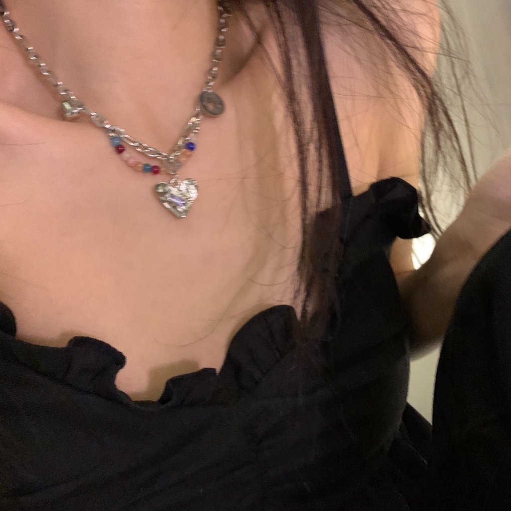 Kalung Cinta Zirkon Geometris Sederhana Yang Manis Keren ins Desain Niche Rantai Klavikula Tumpuk Unisex