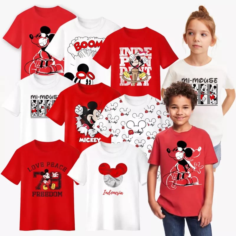 Plazababyku Kaos Anak MK-EY MOUSE Merah Putih Kemerdekaan / Kaos Mickey Mouse Anak / HUT RI 78TH kaos anak laki laki Perempuan/Kaos anak distro lokal bahan premium // atasan anak unisex