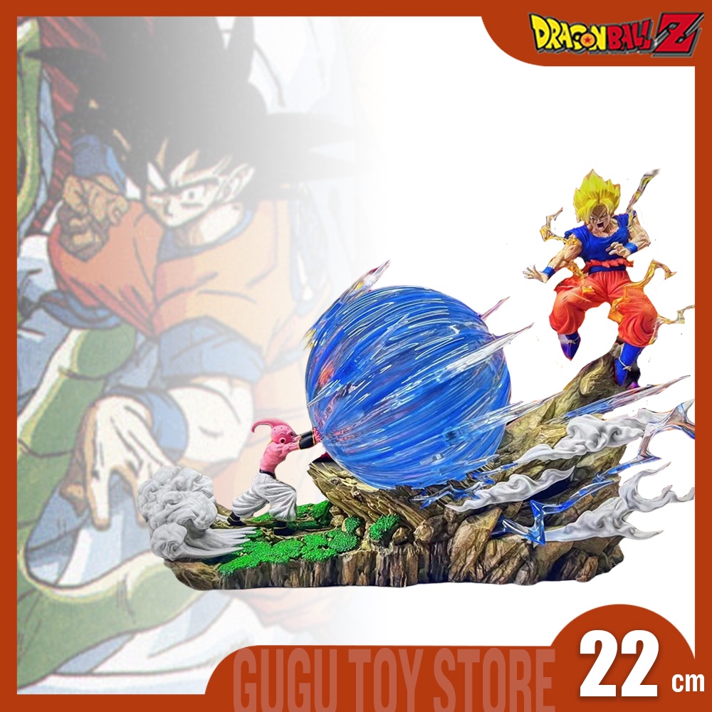 Lampu Led Dragon Ball Super Saiyan Gk Son Goku VS Majin BUU Luminous 22 cm PVC Action Figure Model Patung Mainan