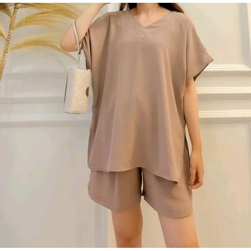 SETELAN NINA PENDEK WANITA/ONE SET NINA LONG SQUARE CRINKLE AIRFLOW/