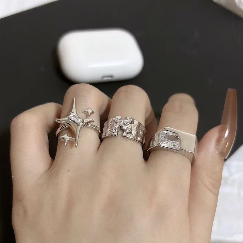 Cincin Geometris Bintang Bahan Alloy Kristal Fashion Untuk Anak Perempuan