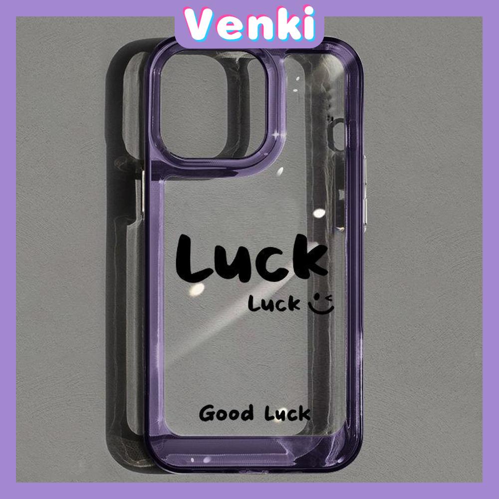VENKI - Untuk iPhone 11 Case Ruang Keras Transparan Ponsel Case Kantong Udara Tahan Guncangan Perlindungan Kamera Sederhana Kata Bahasa Inggris Keberuntungan Kompatibel dengan iPhone 14 13 Pro Max iPhone 12 Pro Max XR