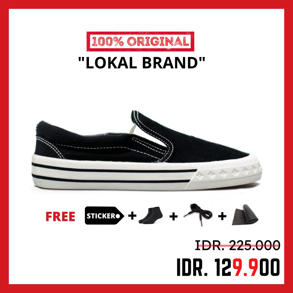 ORIGINAL - Sepatu Brand Lokal Pria Wanita Slip On Retro Black White Sneakers Lokal Casual Kasual Not Compass Slip On Retrograde