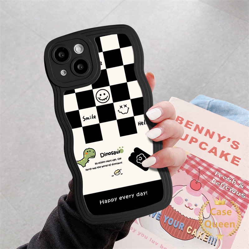 Papan Catur Cinta Hati Bunga Dinosaurus Beruang Smiley Case Untuk Realme C53 C55 C21Y C25s C25Y C25 C33 C15 C35 C20 C30 C11 C3 C20A C12 5i 5 5S 6i 9i 20 30A Wavy Edge Soft Couple Cover