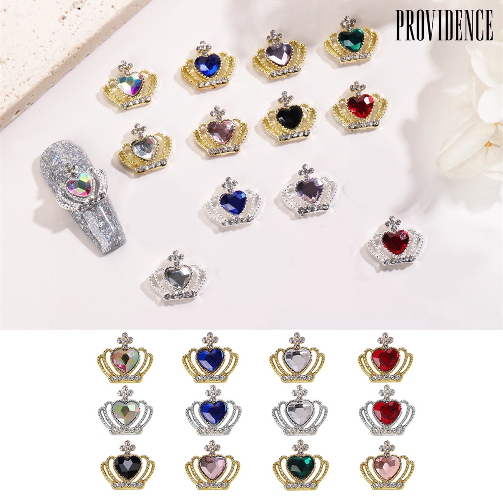 Providence 10 Pcs Shiny Love Heart Nail Rhinestone Multicolor Alloy Mahkota Kuku Charms Perhiasan Aksesoris