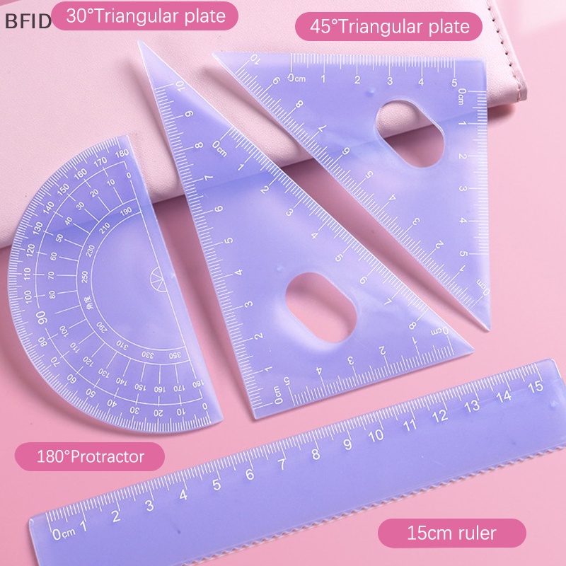 [BFID] 4pcs Set Penggaris Plastik Berwarna Jelly Transparan Siswa Matematika Geometri Penggaris Set Untuk Penggaris Segitiga Penggaris Lurus Busur Derajat Paing Penggaris [ID]